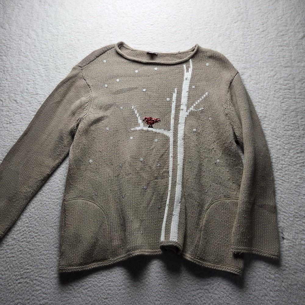 J. Jill Sweater Womens Plus 2X Beige Crew Neck Long Sleeve Cardinal Sequin Knit